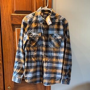 Eddie Bauer Blue and Brown Plaid Casual Button Down Shirt